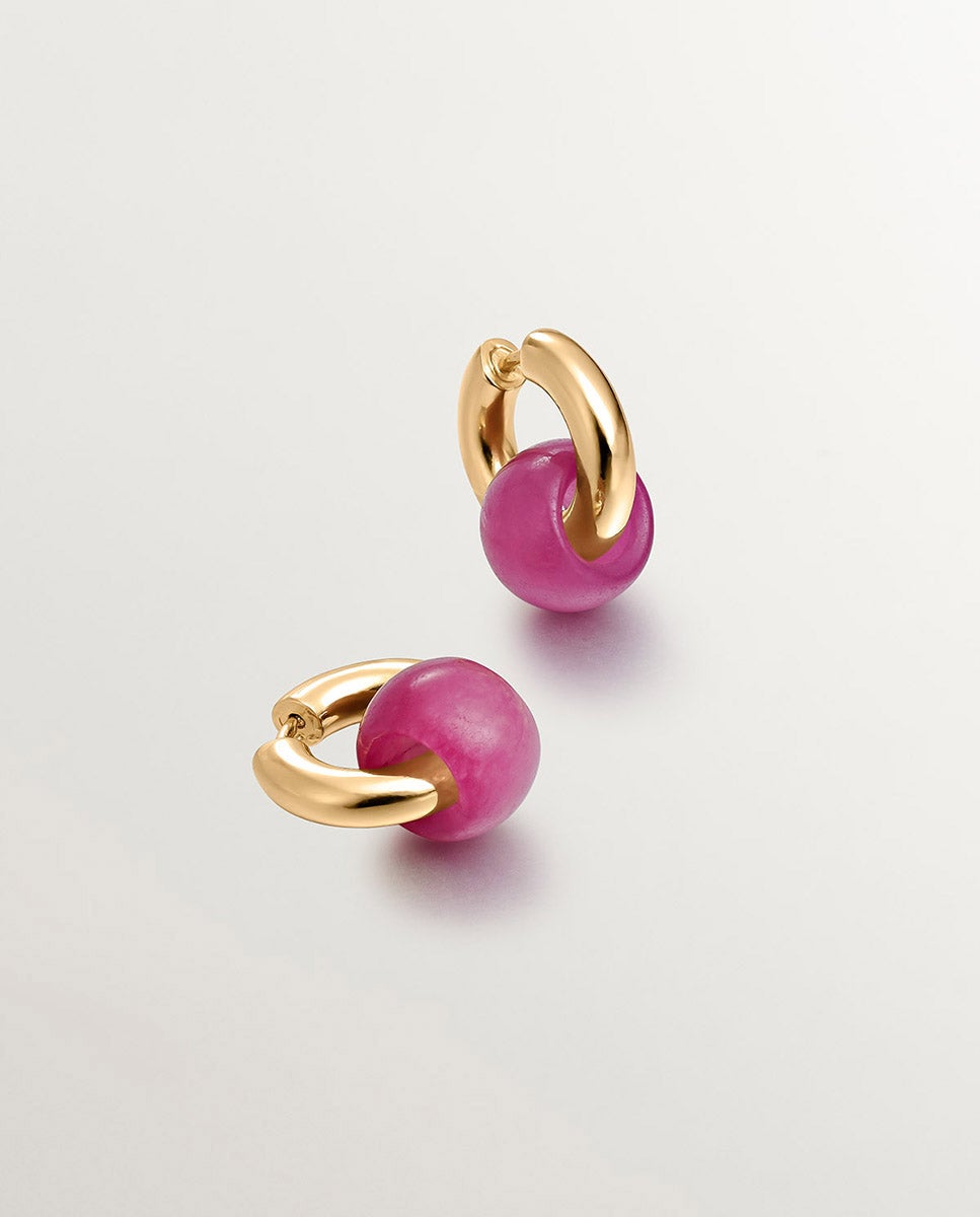 Brincos de Prata 925 Banhada em Ouro Amarelo de 18K com Jade Vermelha Rosa-3