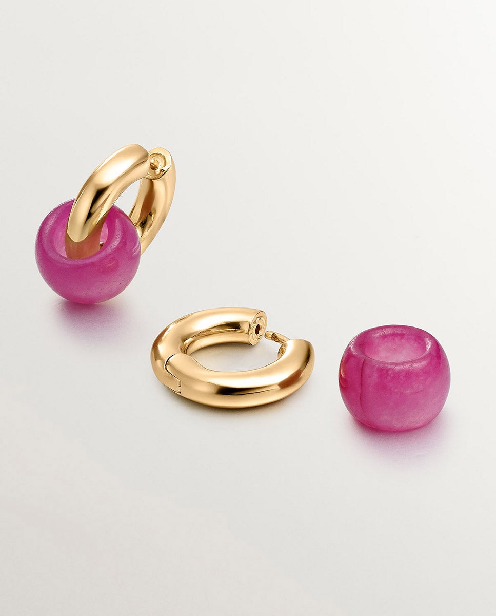 Brincos de Prata 925 Banhada em Ouro Amarelo de 18K com Jade Vermelha Rosa-5