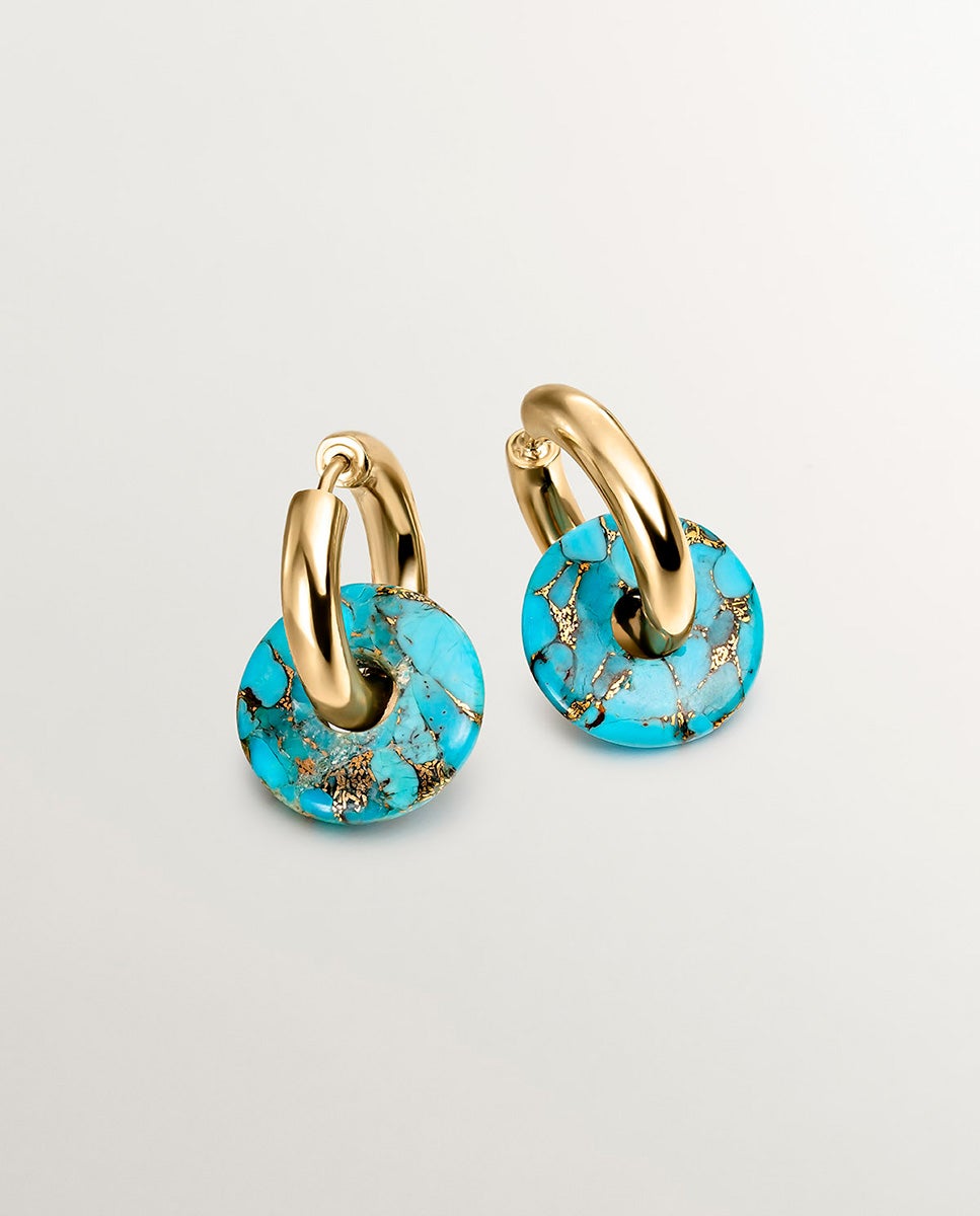 Brincos de Argola de Prata 925 Banhada em Ouro Amarelo de 18k com Turquesa Azul-1