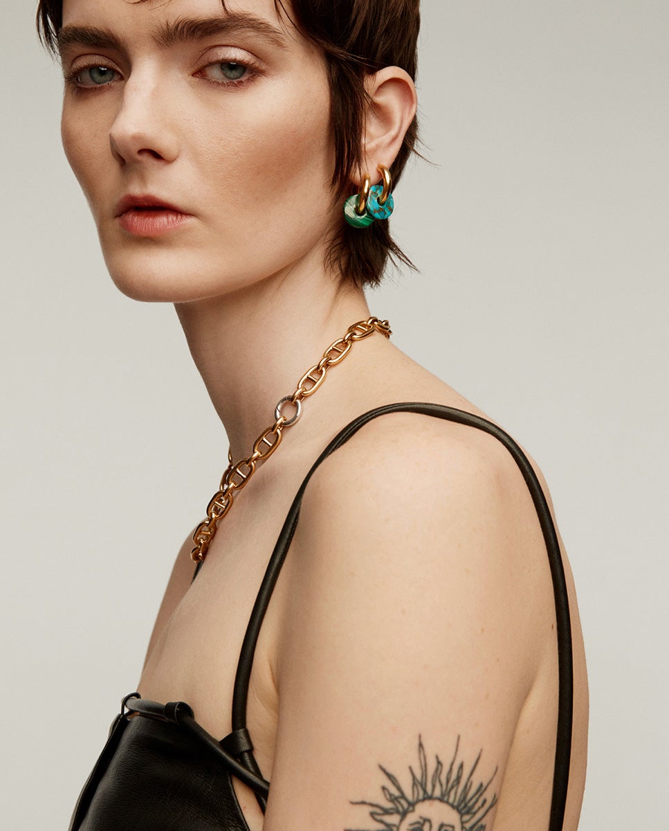 Brincos de Argola de Prata 925 Banhada em Ouro Amarelo de 18k com Turquesa Azul-6