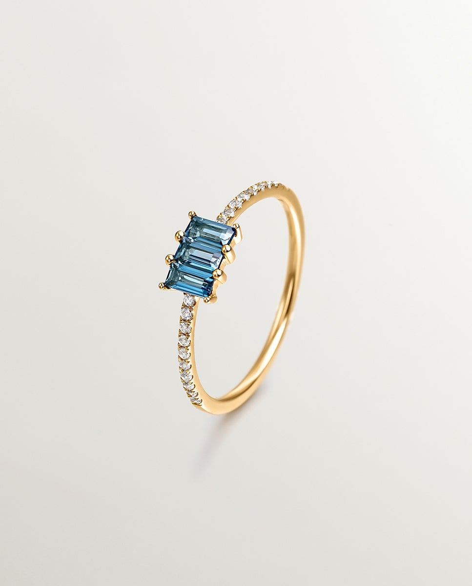 Anel Tresillo de Prata 925 com Topázios Azul London e Topázios Brancos Azul-oceano-1