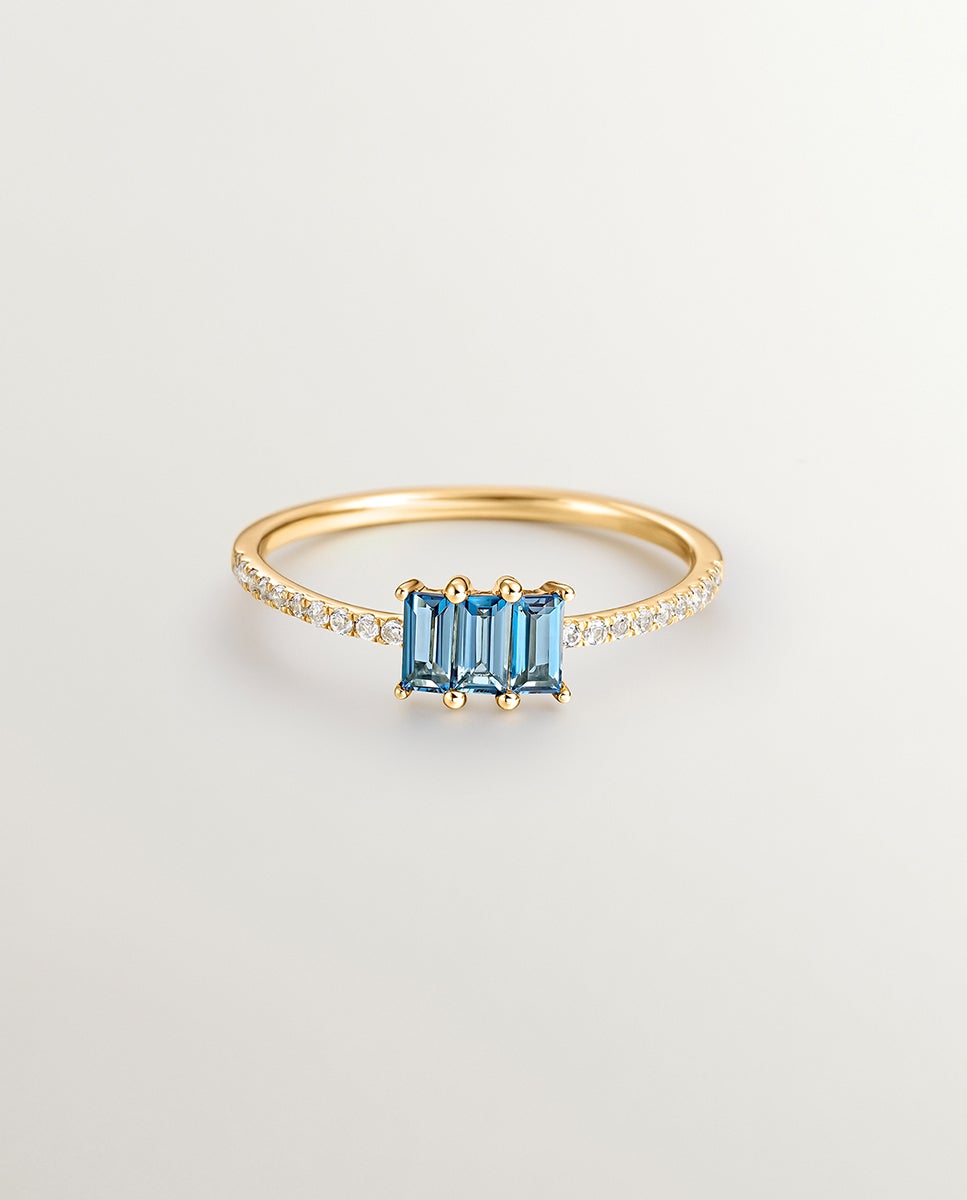 Anel Tresillo de Prata 925 com Topázios Azul London e Topázios Brancos Azul-oceano-3