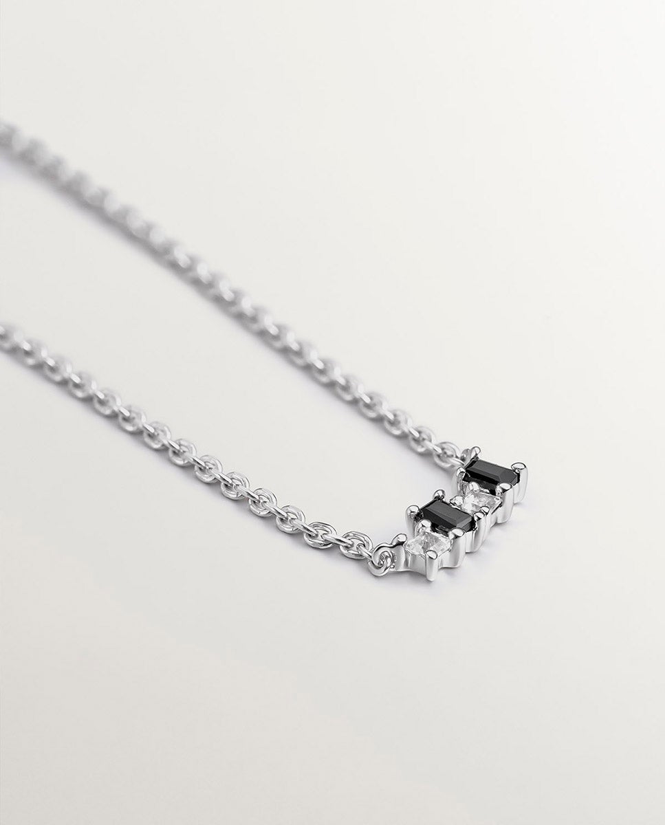 Pendente de Prata com Topázios Brancos e Espinelas Negras Preto-4