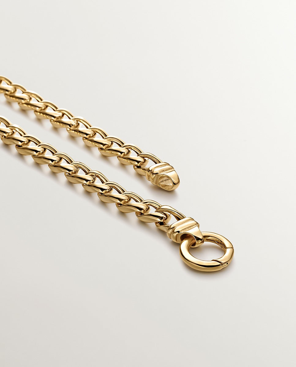 Corrente de Elos Barbados de Prata 925 Banhada em Ouro Amarelo de 18k Ouro-5