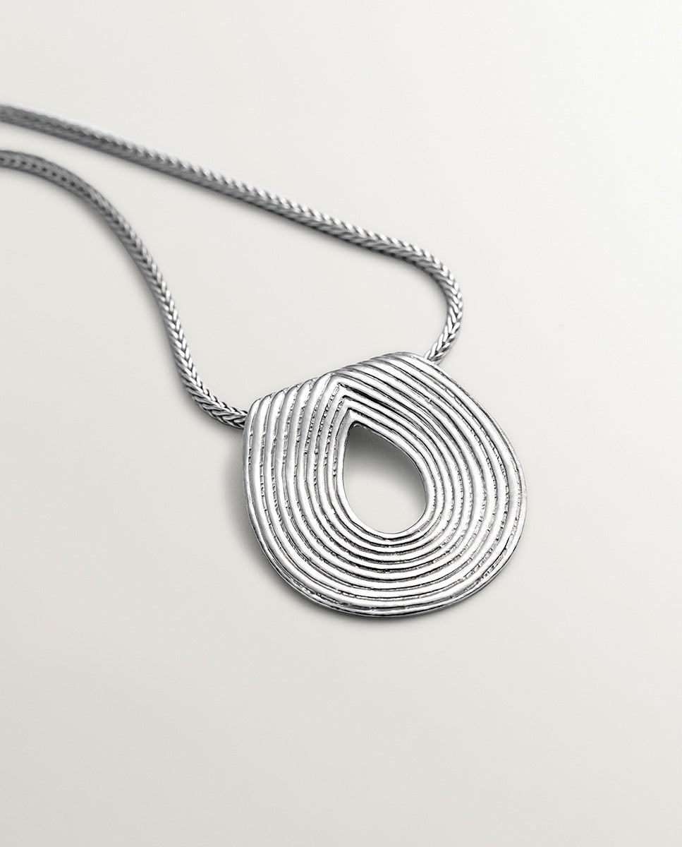 Pendente Ovalado de Prata 925 com Relevo Branco-3