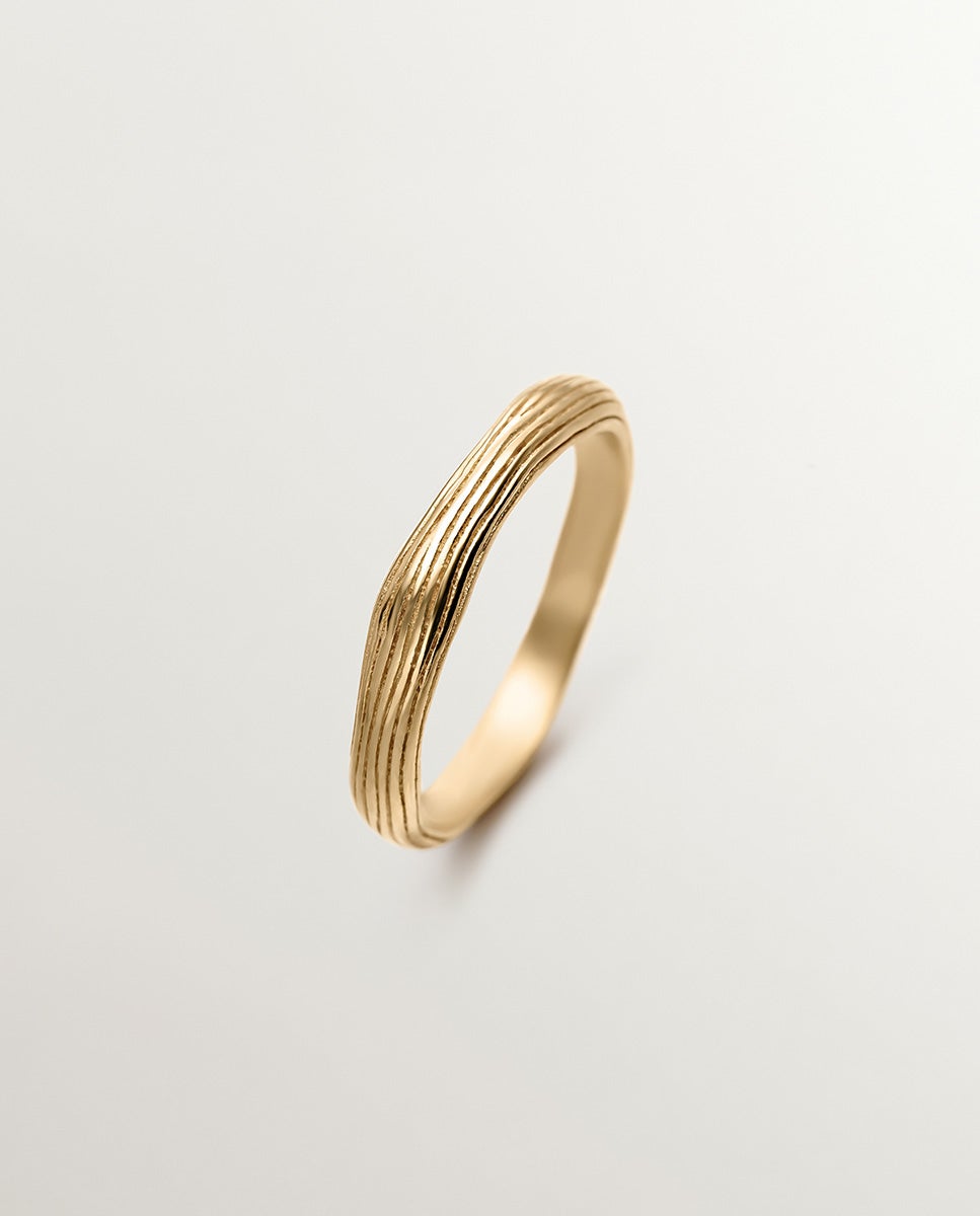 Anel de Prata 925 Banhada em Ouro Amarelo de 18k com Relevo Ouro-1