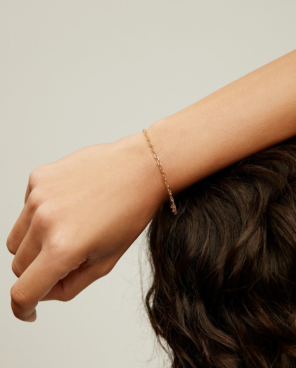 Pulseira de Elos de Prata 925 Banhada em Ouro Amarelo de 18k Ouro-4