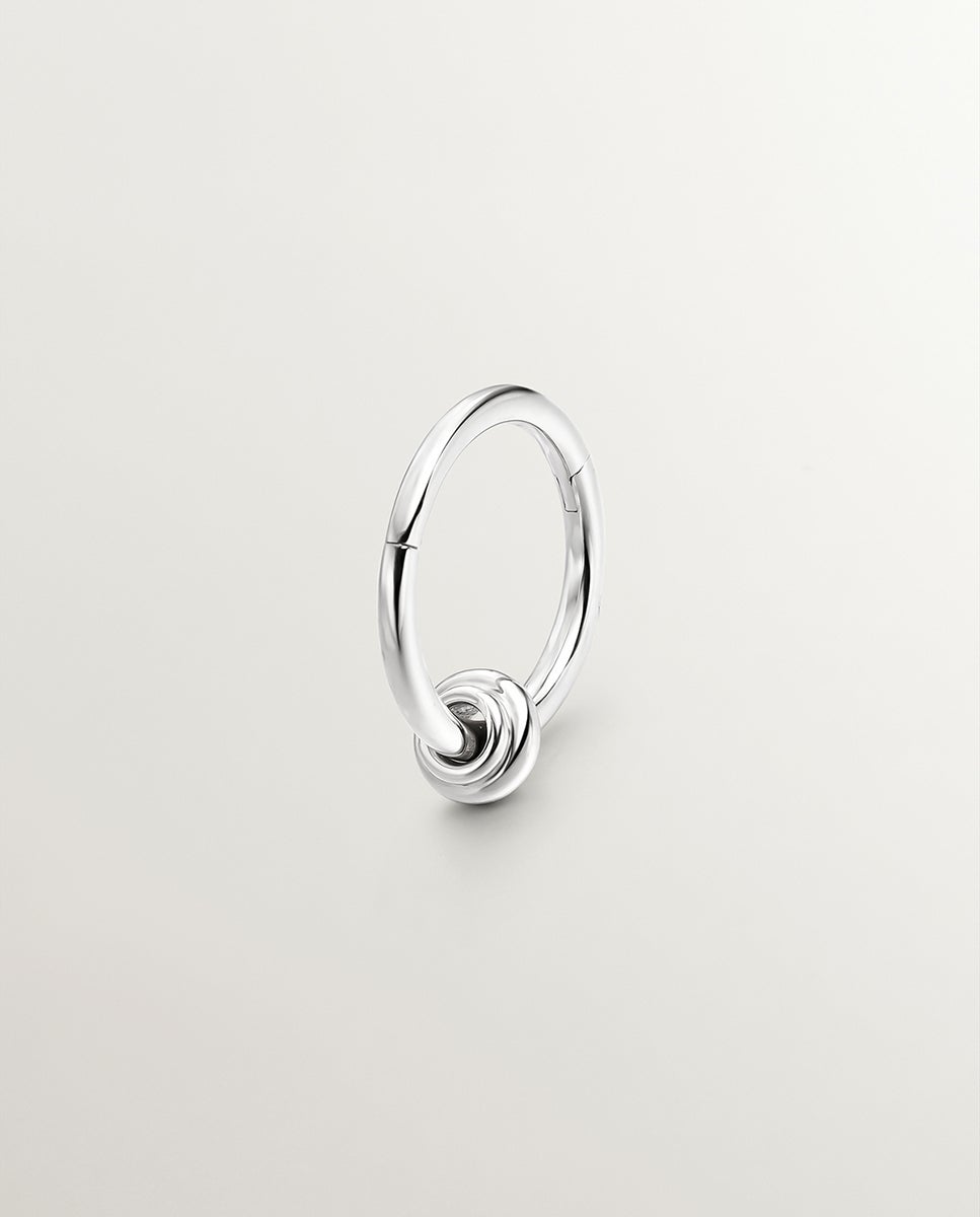 Brinco Individual de Argola de Ouro Branco 9k com Bola Prata-1