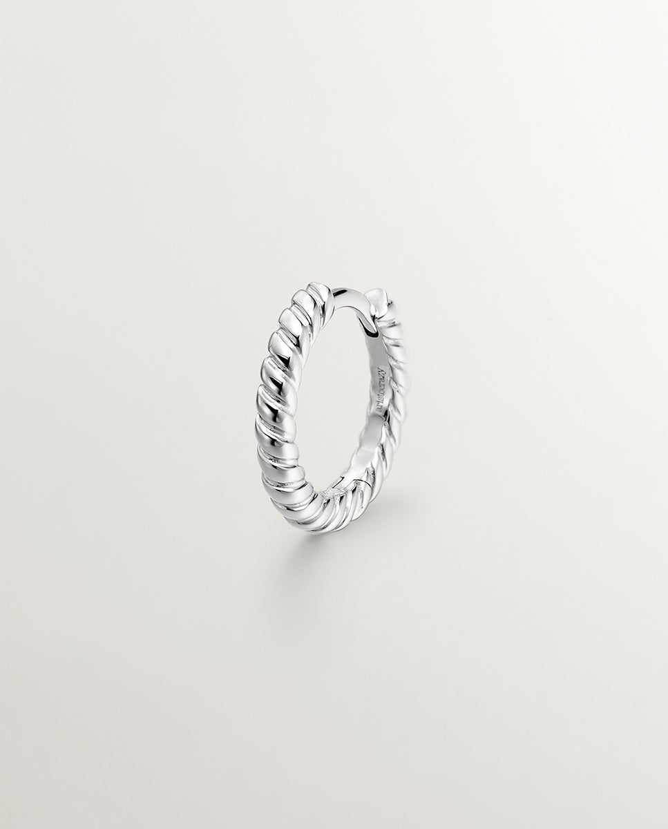 Pendiente Individual de Aro de Ouro Branco de 9k com Textura Gallonada Prata-1
