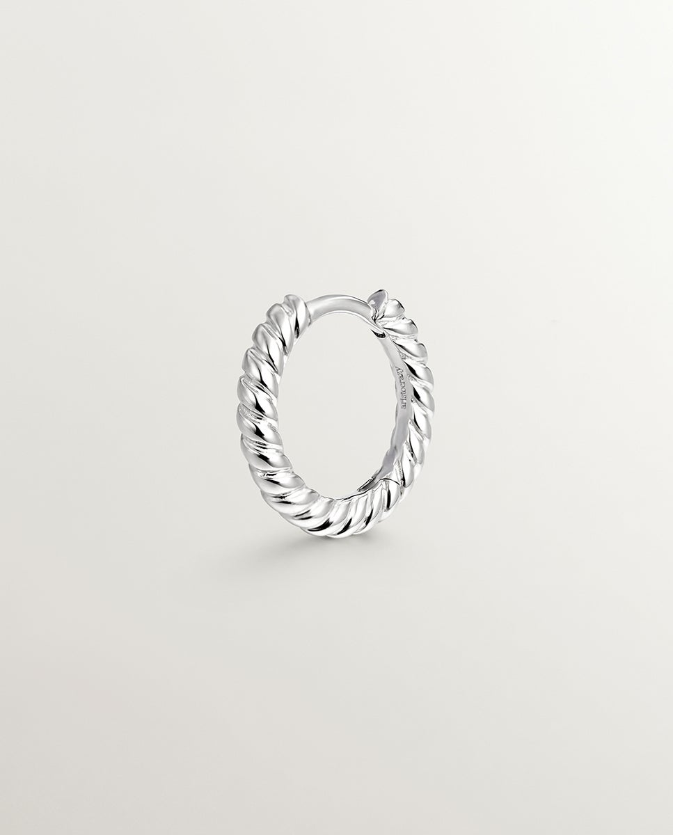 Pendiente Individual de Aro de Ouro Branco de 9k com Textura Gallonada Prata-3