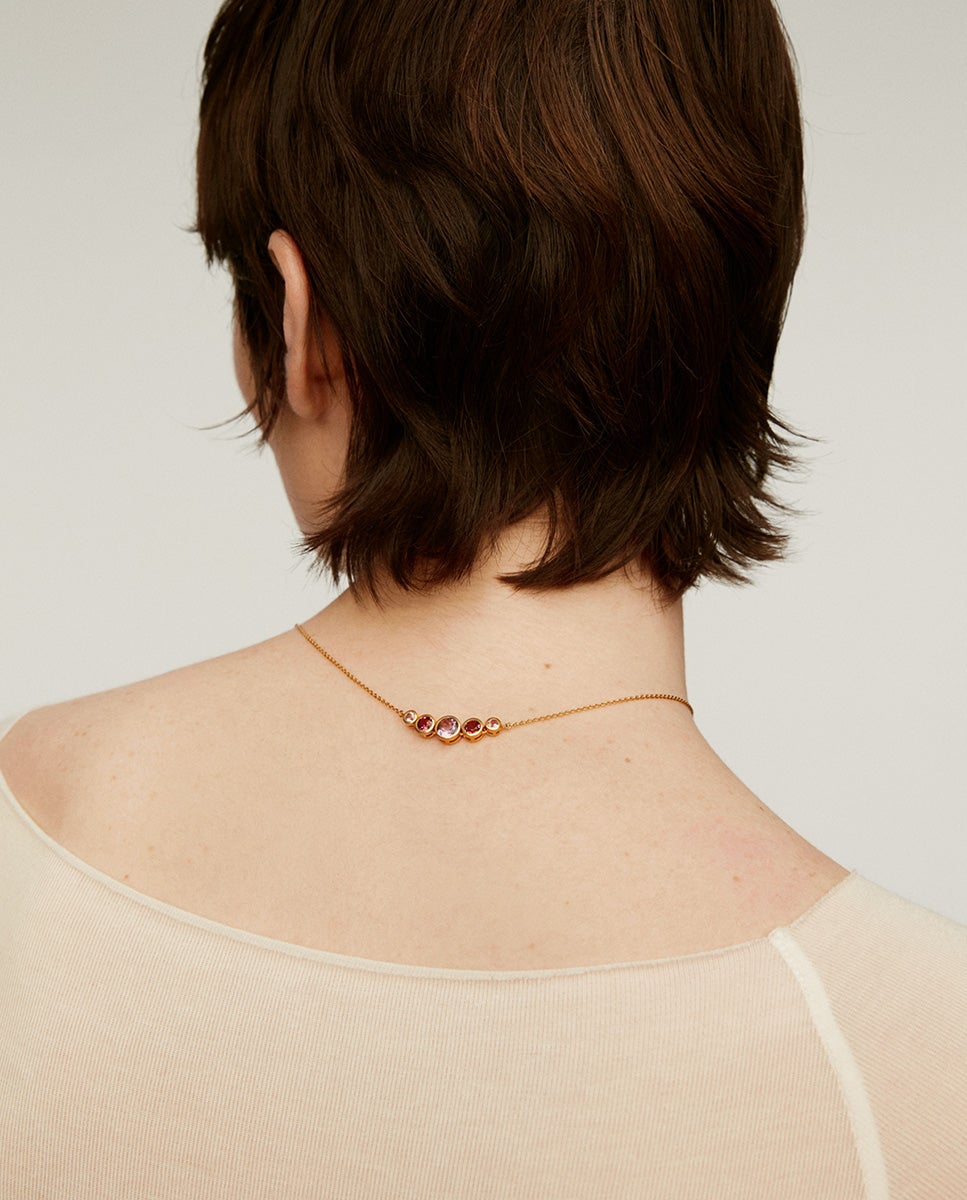Pendente de Prata 925 Banhada em Ouro Amarelo de 18k com Rodolitas Rosa e Ametistas Roxas Roxo-2