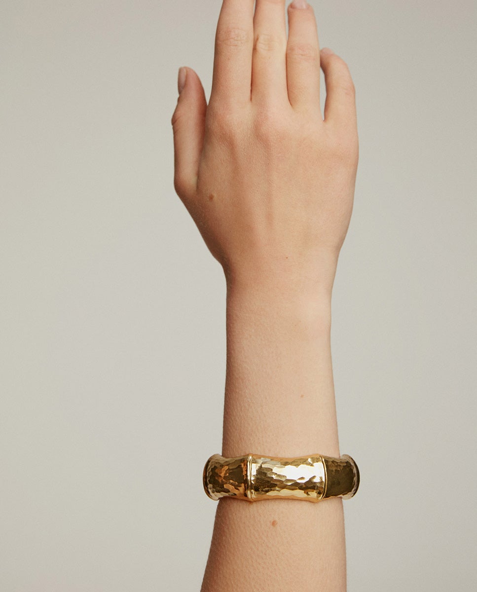 Bracelete Rígido de Prata 925 Banhada em Ouro Amarelo de 18k com Forma de Bambu Ouro-4