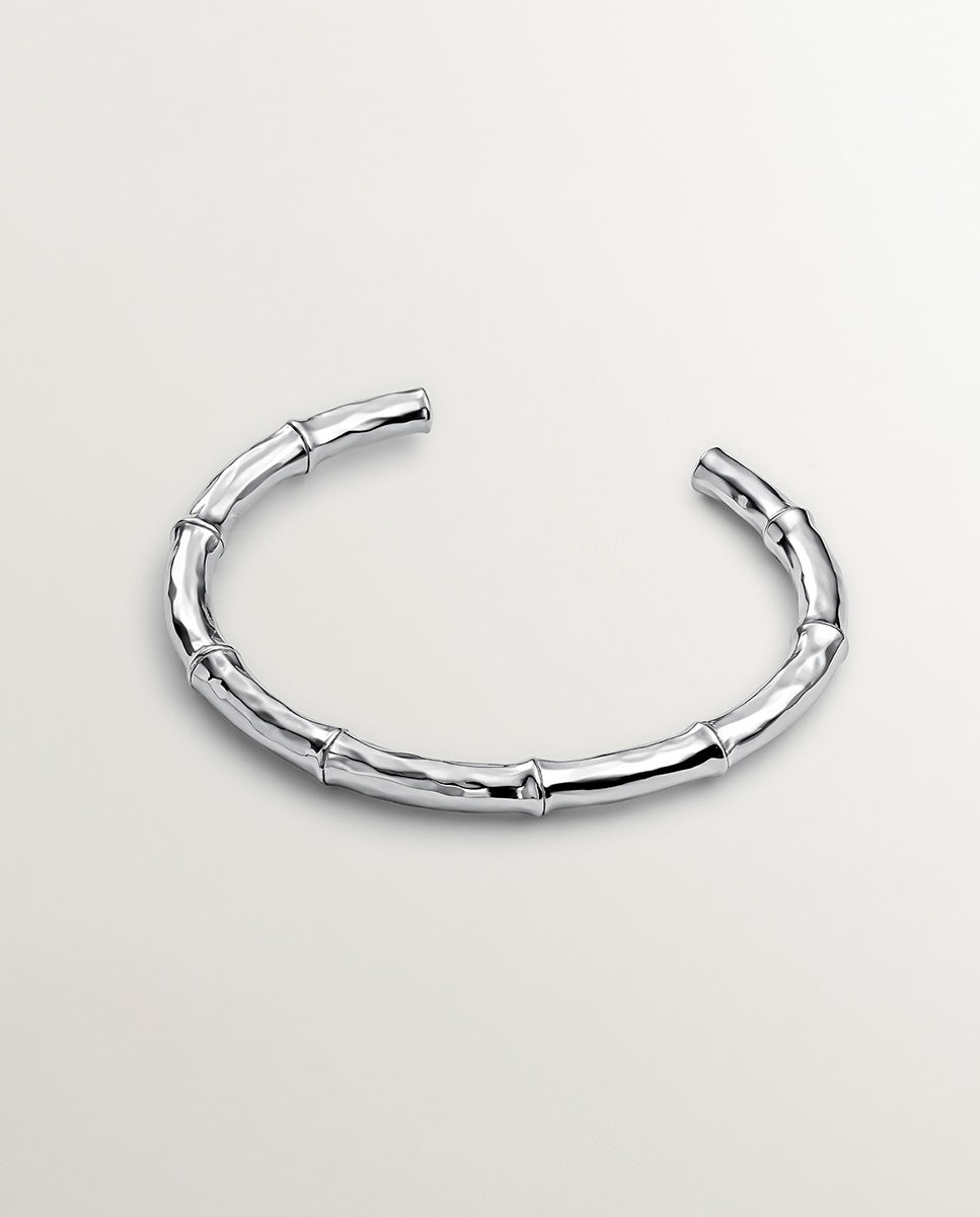 Pulseira Tipo Bracelete de Prata 925 com Textura de Bambu Prata-3