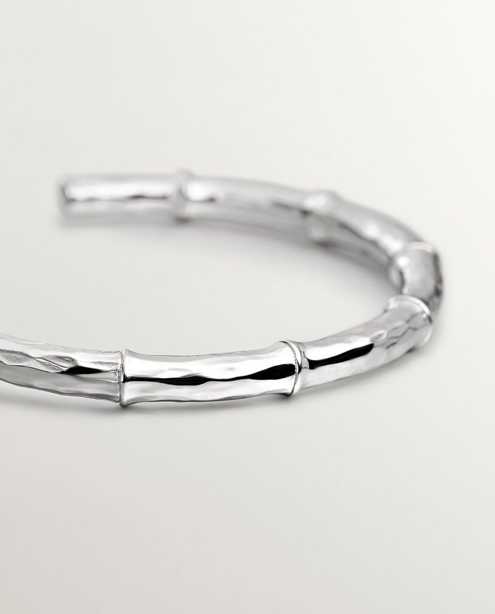 Pulseira Tipo Bracelete de Prata 925 com Textura de Bambu Prata-5