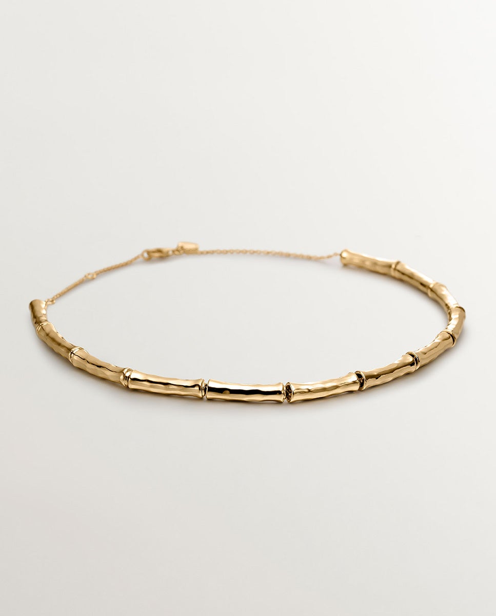 Colar de Prata 925 Banhada em Ouro Amarelo de 18k com Textura de Bambu Ouro-1