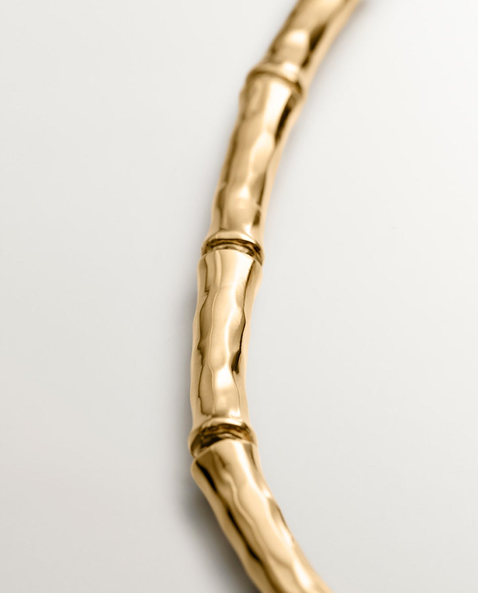 Colar de Prata 925 Banhada em Ouro Amarelo de 18k com Textura de Bambu Ouro-5