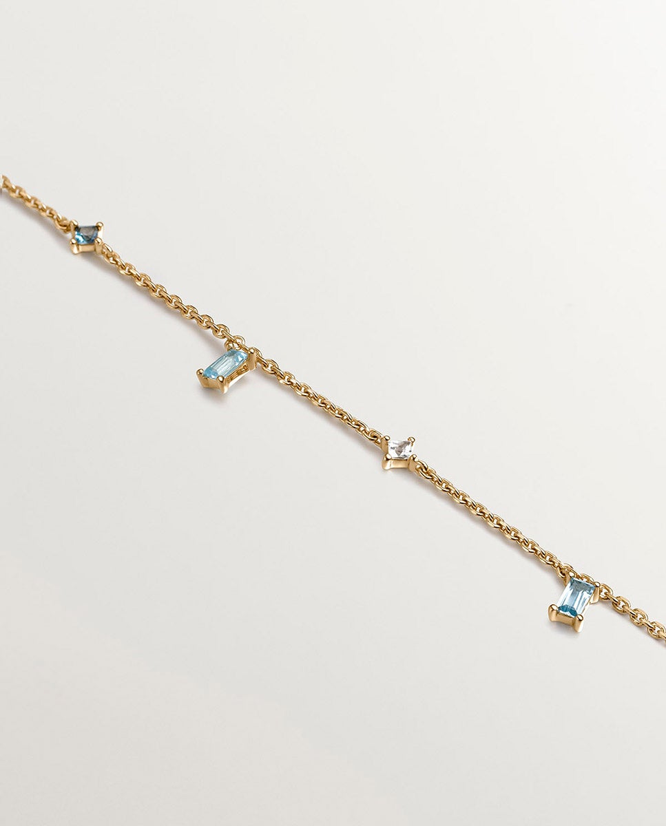 Colar de Prata 925 Banhada a Ouro Amarelo de 18k com Topázios Azul London, Azul Swiss e Brancos Azul-oceano-3