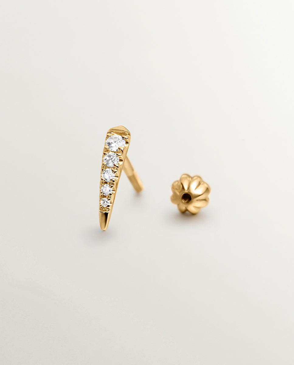 Brinco Individual de Ouro Amarelo 18k com Diamantes Branco-2