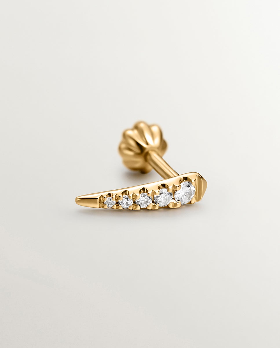 Brinco Individual de Ouro Amarelo 18k com Diamantes Branco-3
