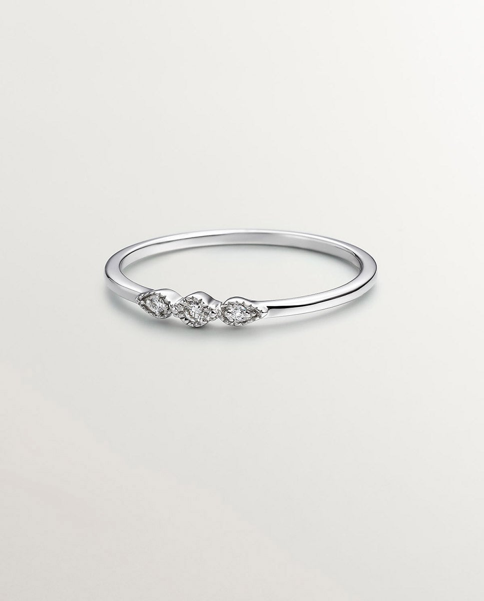 Anel Três em Linha de Ouro Branco 18k com Diamantes 0,027 Branco-1