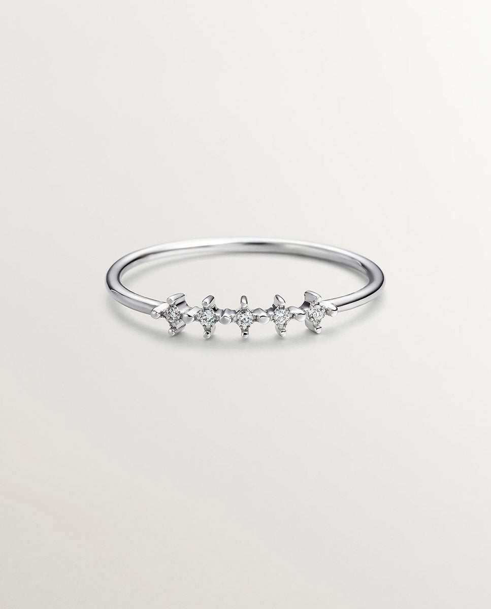 Anel Cinquillo de Ouro Branco 18k com Diamantes 0,025 Cts Branco-1