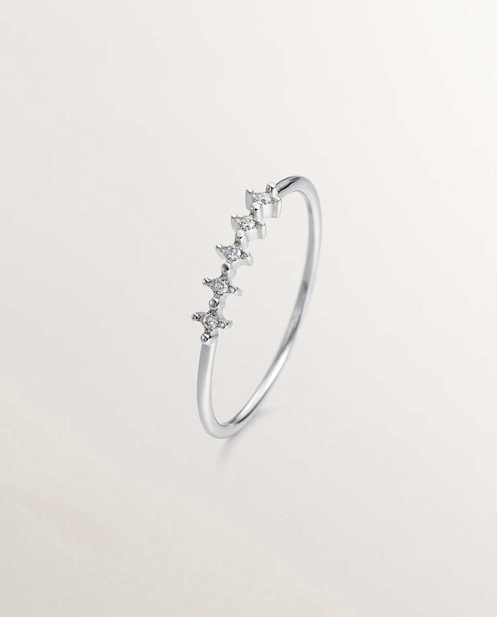 Anel Cinquillo de Ouro Branco 18k com Diamantes 0,025 Cts Branco-3