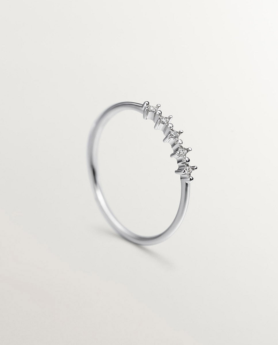 Anel Cinquillo de Ouro Branco 18k com Diamantes 0,025 Cts Branco-5