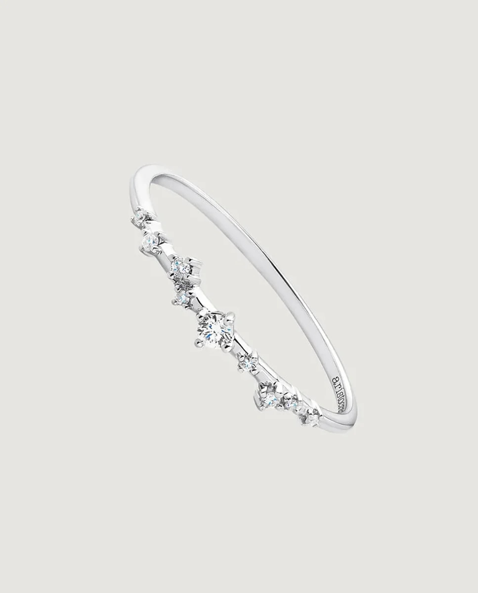 Anel de Ouro Branco de 18k com Diamantes Branco-1