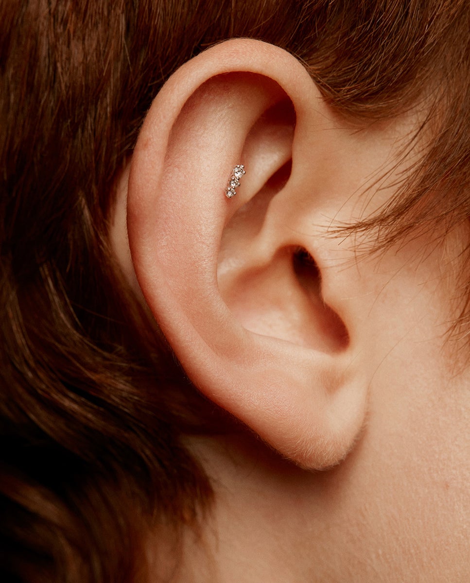 Piercing de Ouro Branco de 18k com Diamantes Branco-2