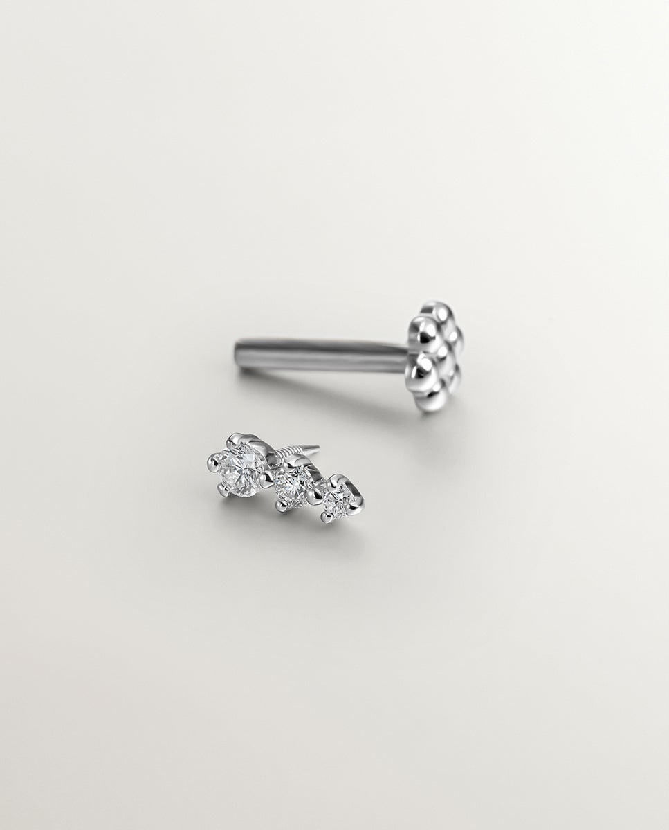 Piercing de Ouro Branco de 18k com Diamantes Branco-5