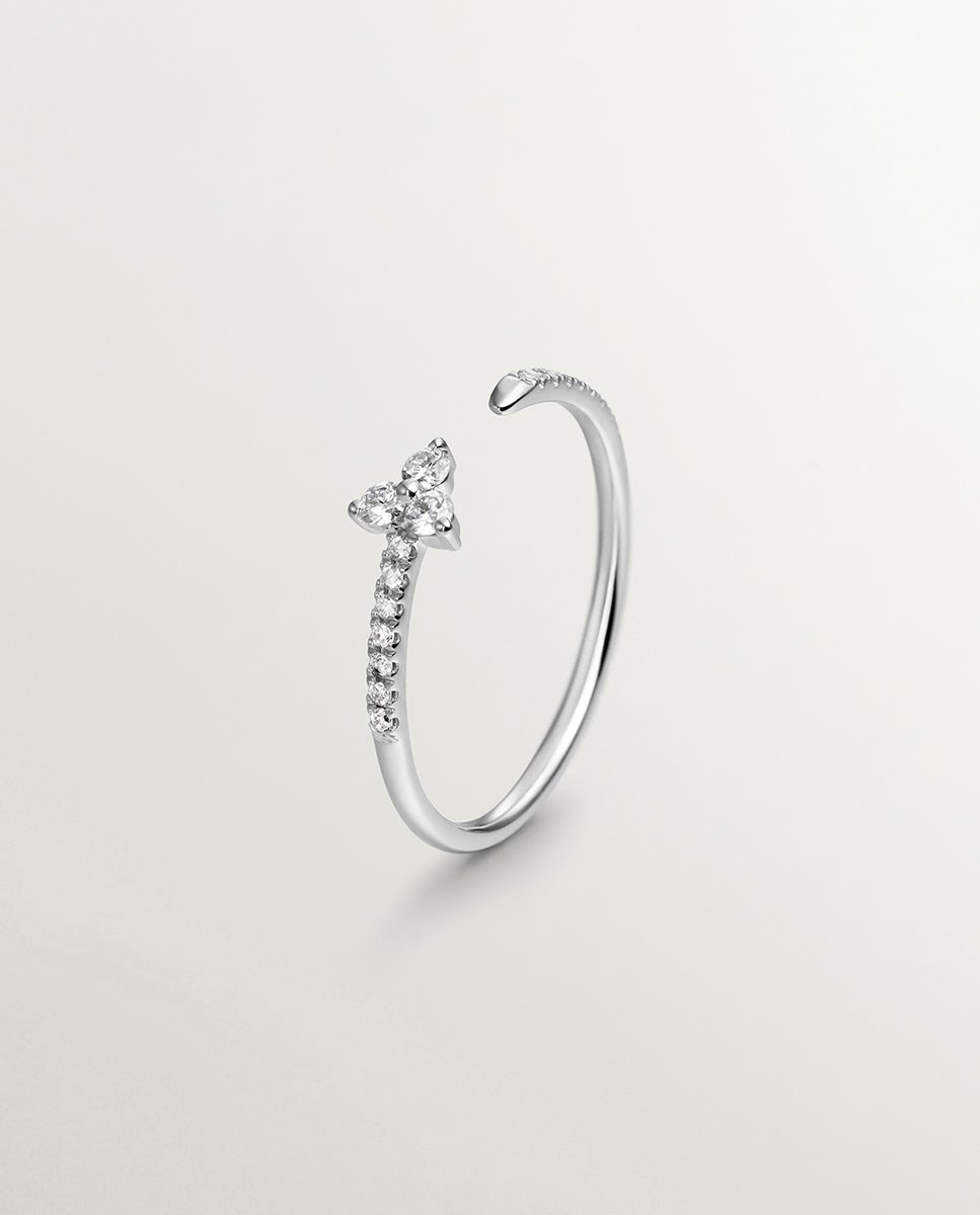 Anel Tu e Eu de Ouro Branco 18k com Diamantes e Trevo Branco-2