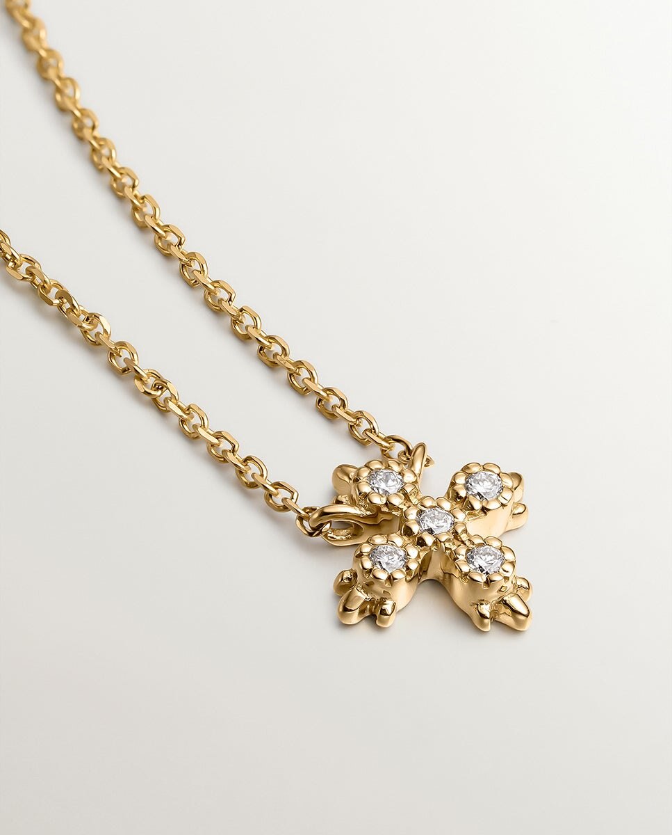 Pendente de Ouro Amarelo de 18k com Cruz de Diamantes Branco-2