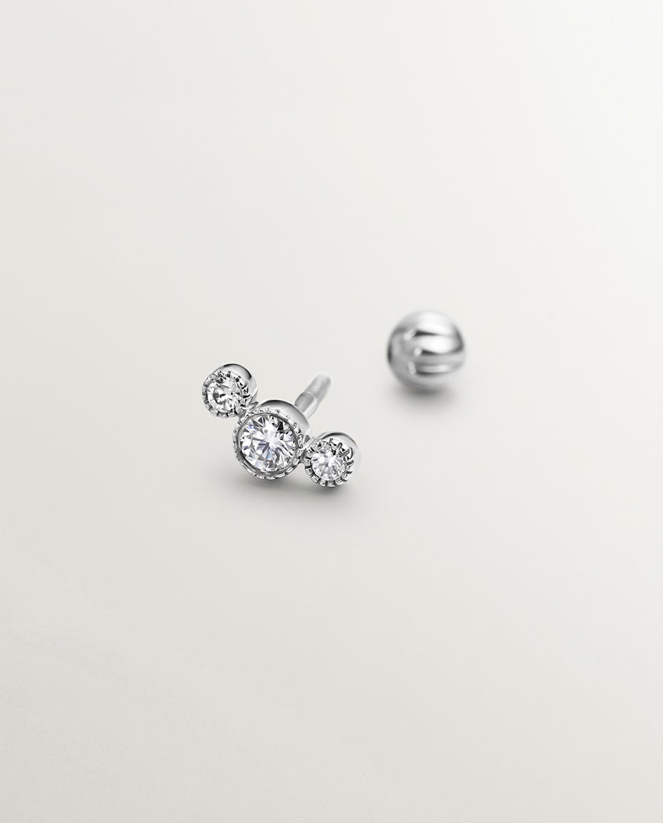 Brinco Individual de Ouro Branco de 18k com Diamantes 0,0187 Cts Branco-3