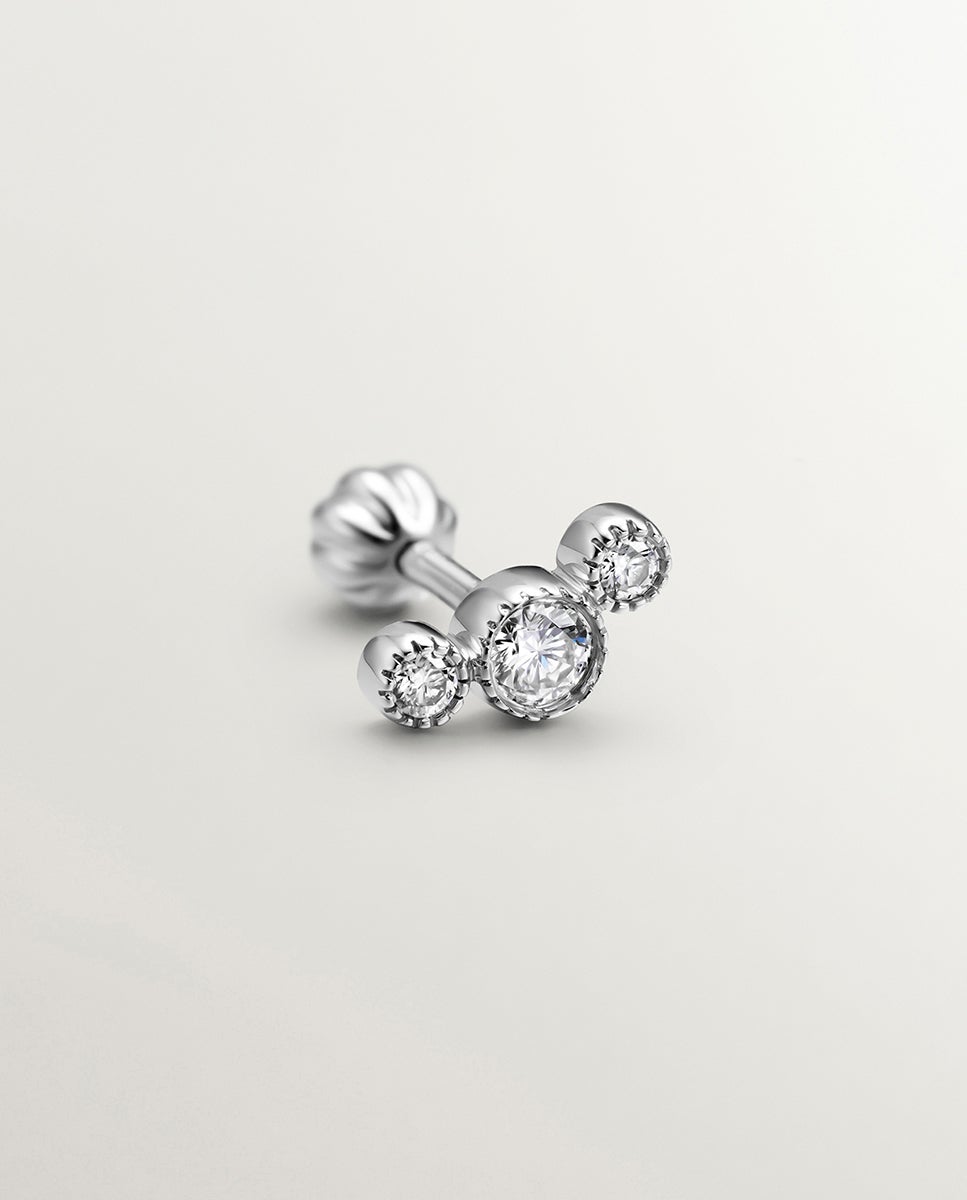 Brinco Individual de Ouro Branco de 18k com Diamantes 0,0187 Cts Branco-5