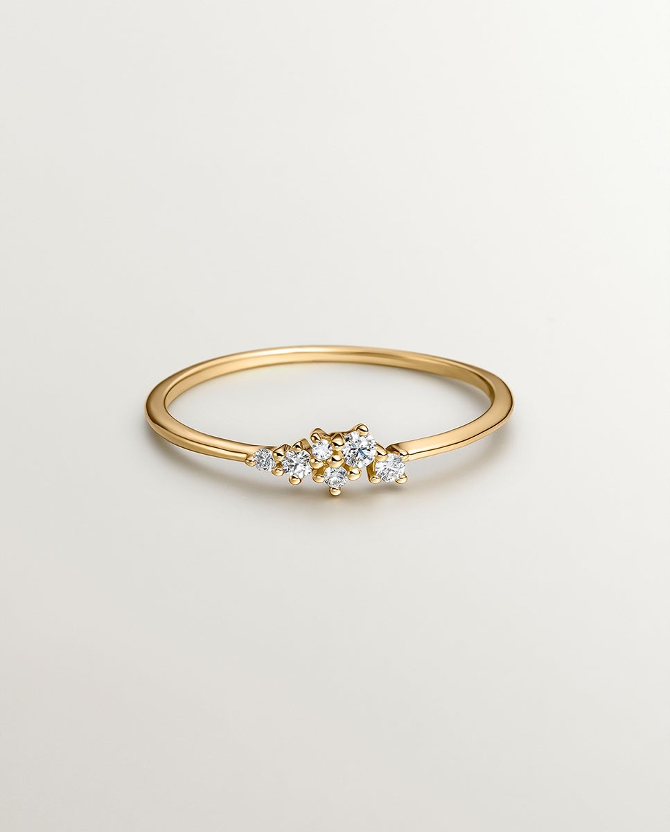 Anel de Ouro Amarelo 18k com Diamantes 0,025 Cts Branco-3