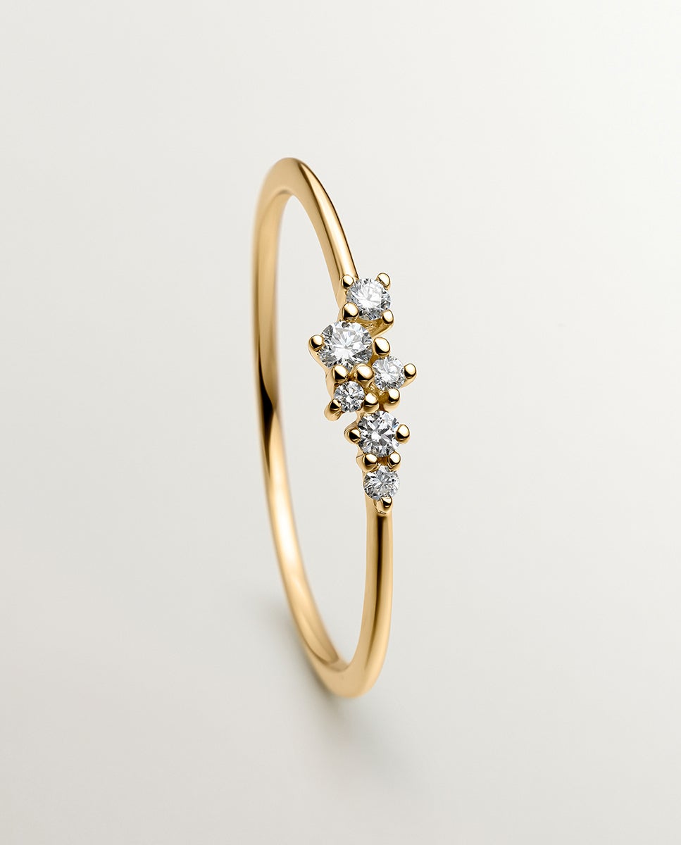 Anel de Ouro Amarelo 18k com Diamantes 0,025 Cts Branco-5