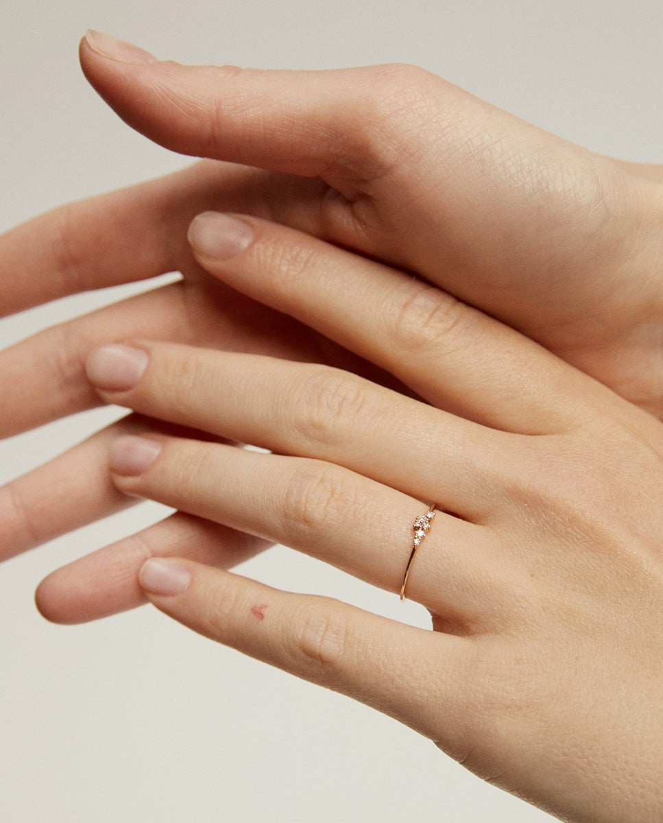 Anel de Ouro Rosa de 18k com Diamantes Brancos Branco-2