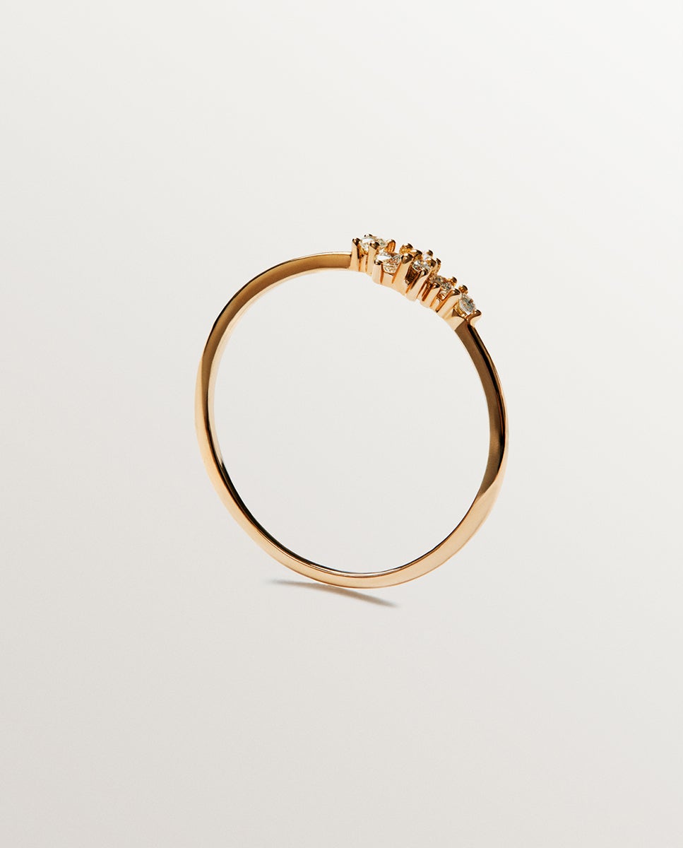 Anel de Ouro Rosa de 18k com Diamantes Brancos Branco-5