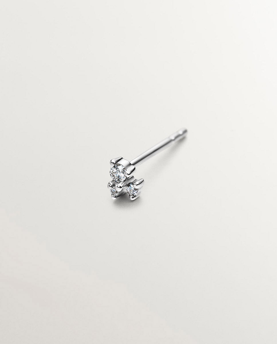 Brinco Individual de Ouro Branco 18k com Diamantes Branco-3