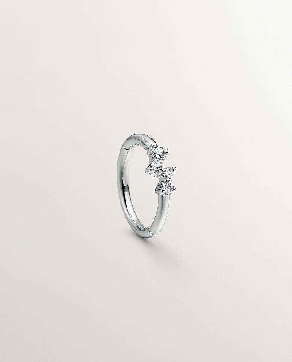 Brinco Individual Pequeno de Argola de Ouro Branco 18k com Diamantes Branco-2