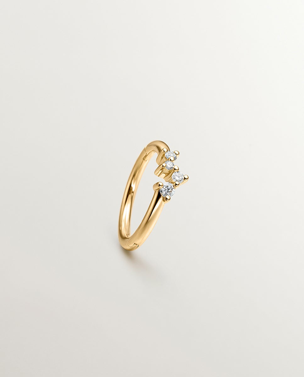 Brinco Individual Pequeno de Argola em Ouro Amarelo 18k com Diamantes Branco-1