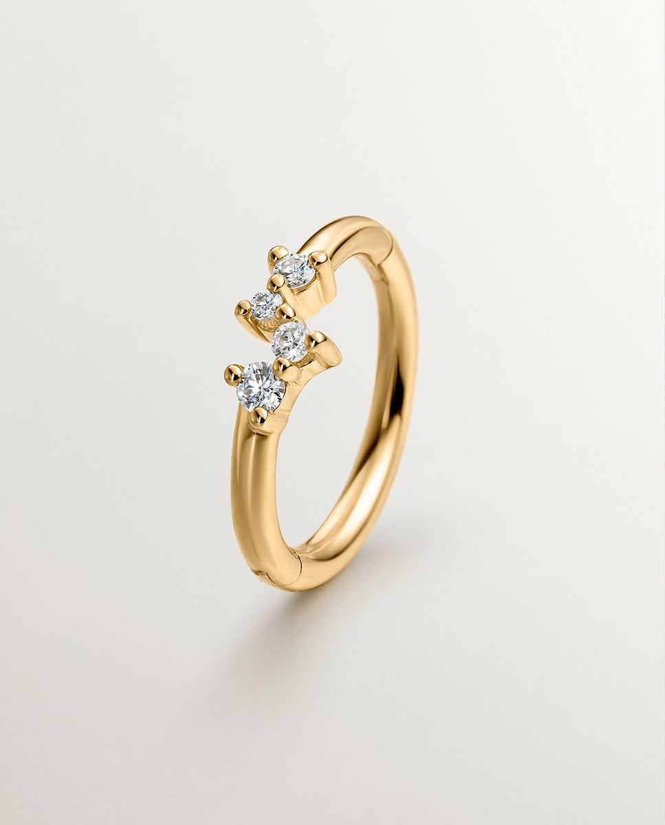 Brinco Individual Pequeno de Argola em Ouro Amarelo 18k com Diamantes Branco-3