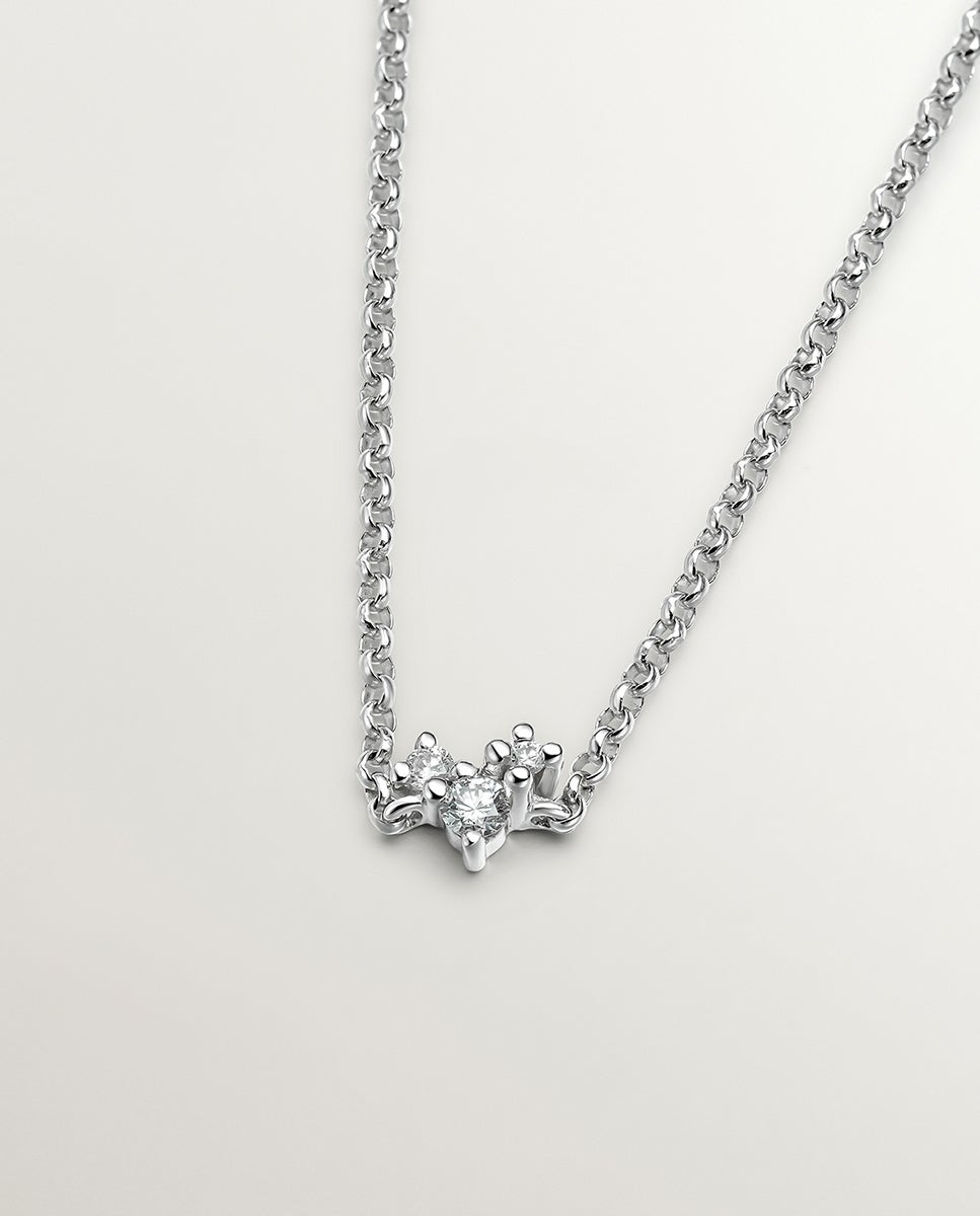 Pulseira de Elos Rolo de Ouro Branco de 9k com 3 Diamantes Branco-2
