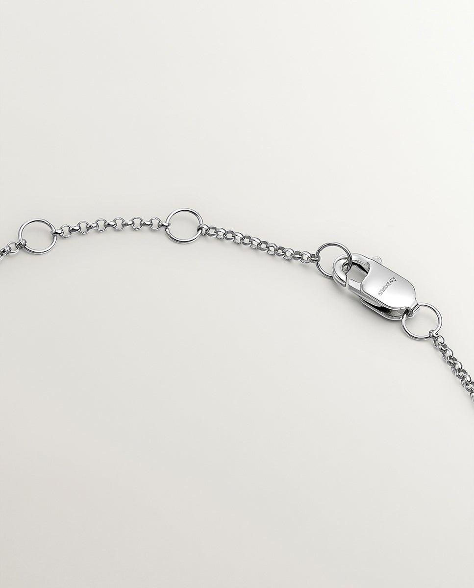 Pulseira de Elos Rolo de Ouro Branco de 9k com 3 Diamantes Branco-4