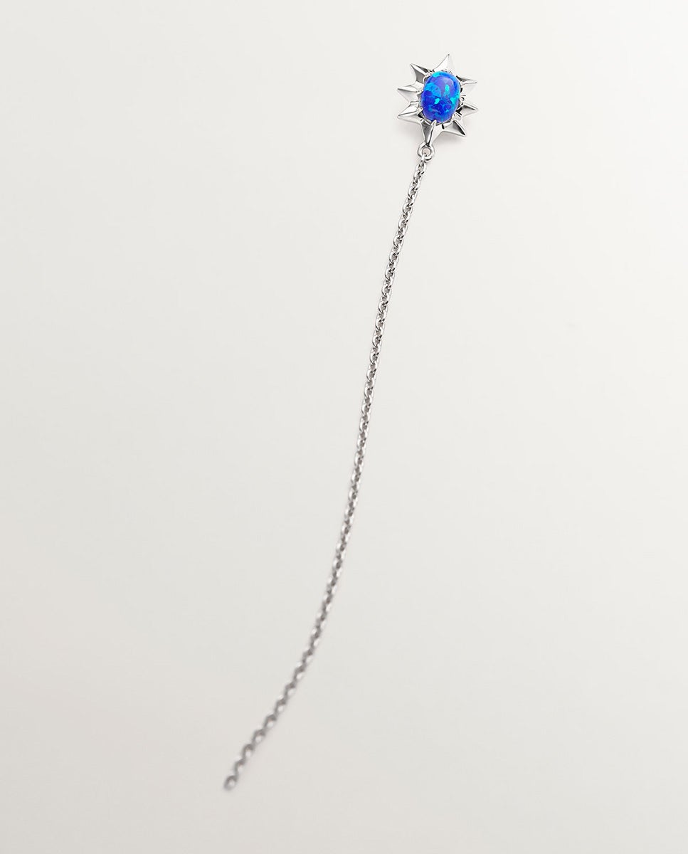 Imagem 0 de Brinco Individual de Corrente de Ouro Branco 18k com Ópalo Azul