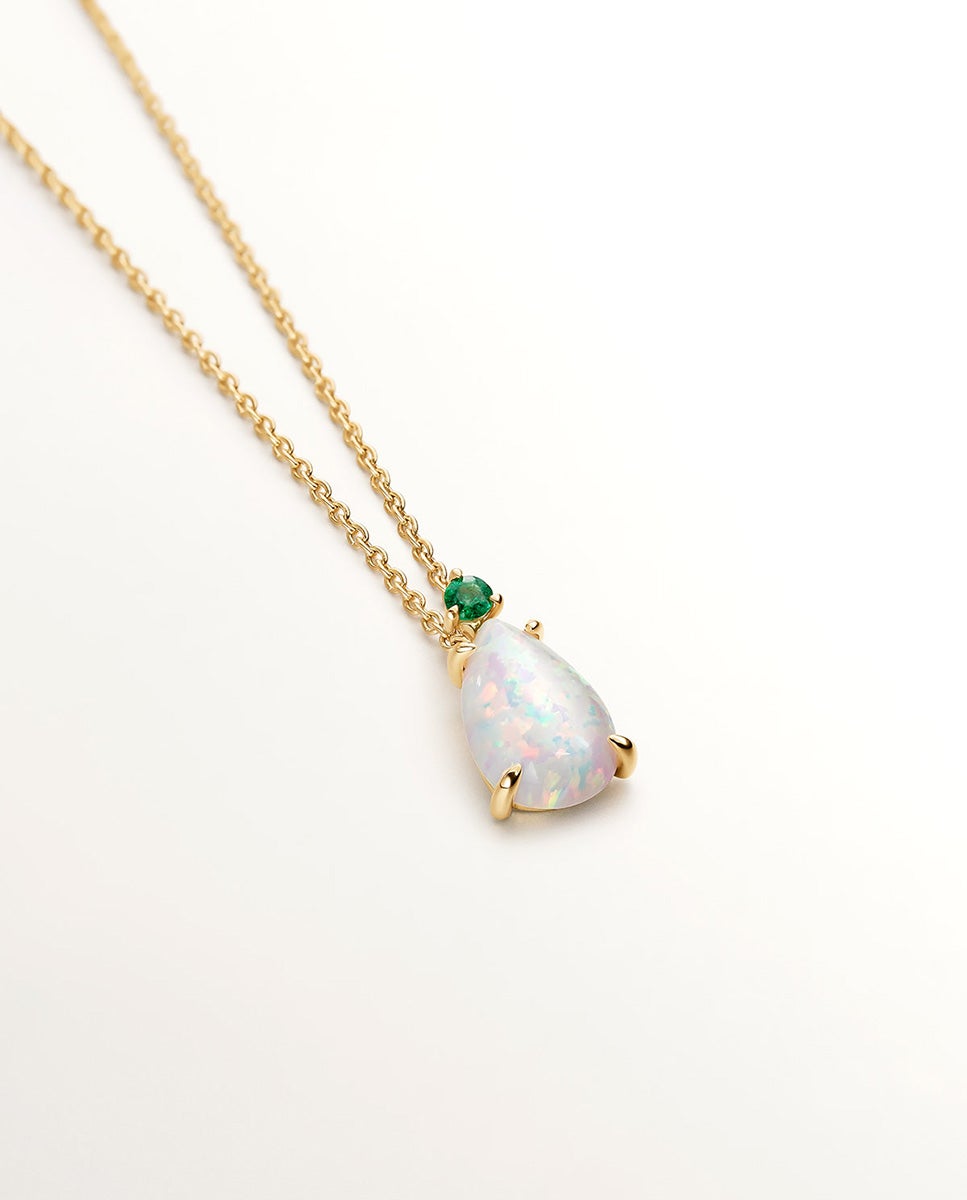Colar de Ouro Amarelo de 18k com Ópalo Branco e Esmeralda Verde-3