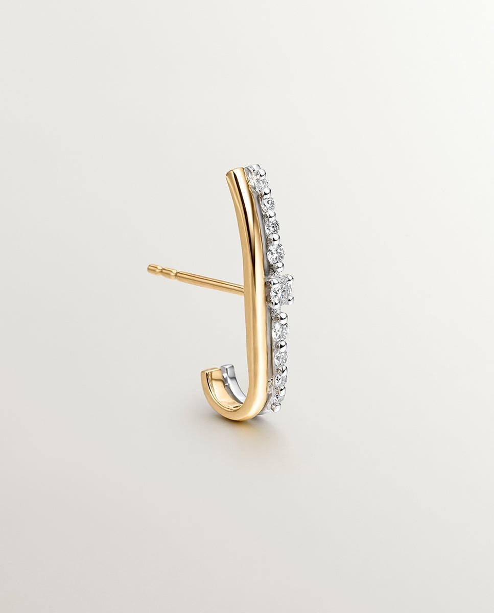 Brinco Individual Trepador Esquerdo de Ouro Amarelo e Branco de 18k com Diamantes Branco-3
