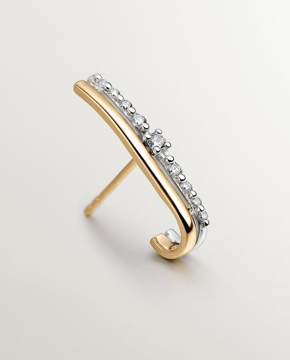 Brinco Individual Trepador Esquerdo de Ouro Amarelo e Branco de 18k com Diamantes Branco-5
