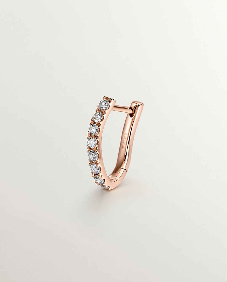 Imagem 0 de Pendente Individual Argola de Ouro Rosa de 18k com Diamantes e Forma Ondulada