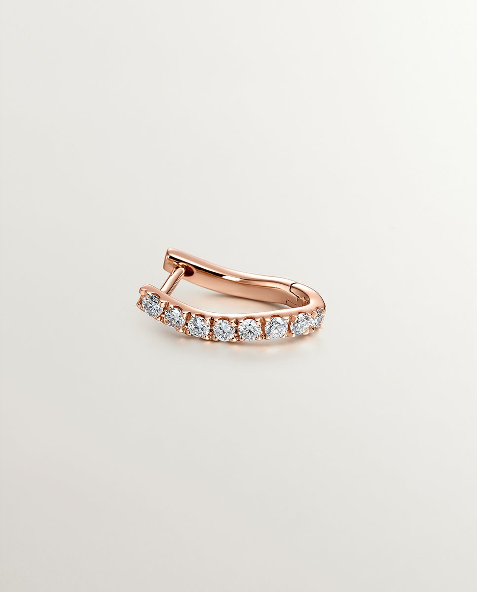 Brinco Individual Argola de Ouro Rosa 18k com Diamantes e Forma Ondulada Branco-3